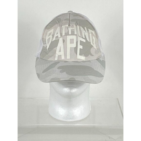 BAPE A Bathing Ape Camouflage Trucker Mesh Snapback White Hat Made in Japan F251 - Picture 1 of 7